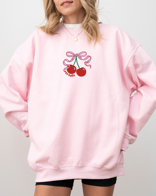 Say Hello Signature Coquette Cherry Crew neck Sweater - SAY GOODBYE WITH 20% OFF